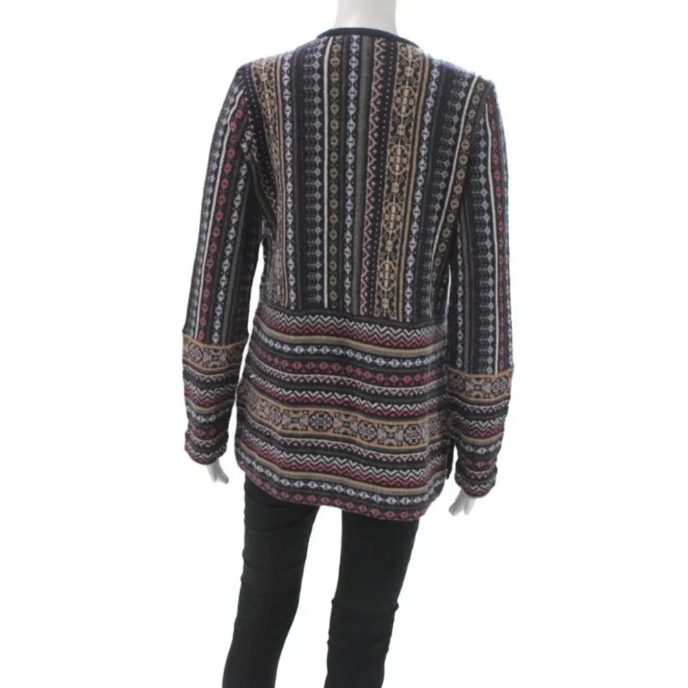 Tory Burch Womens V-Neck Fair Isle Black Tunic Sweater Bohemian Size S